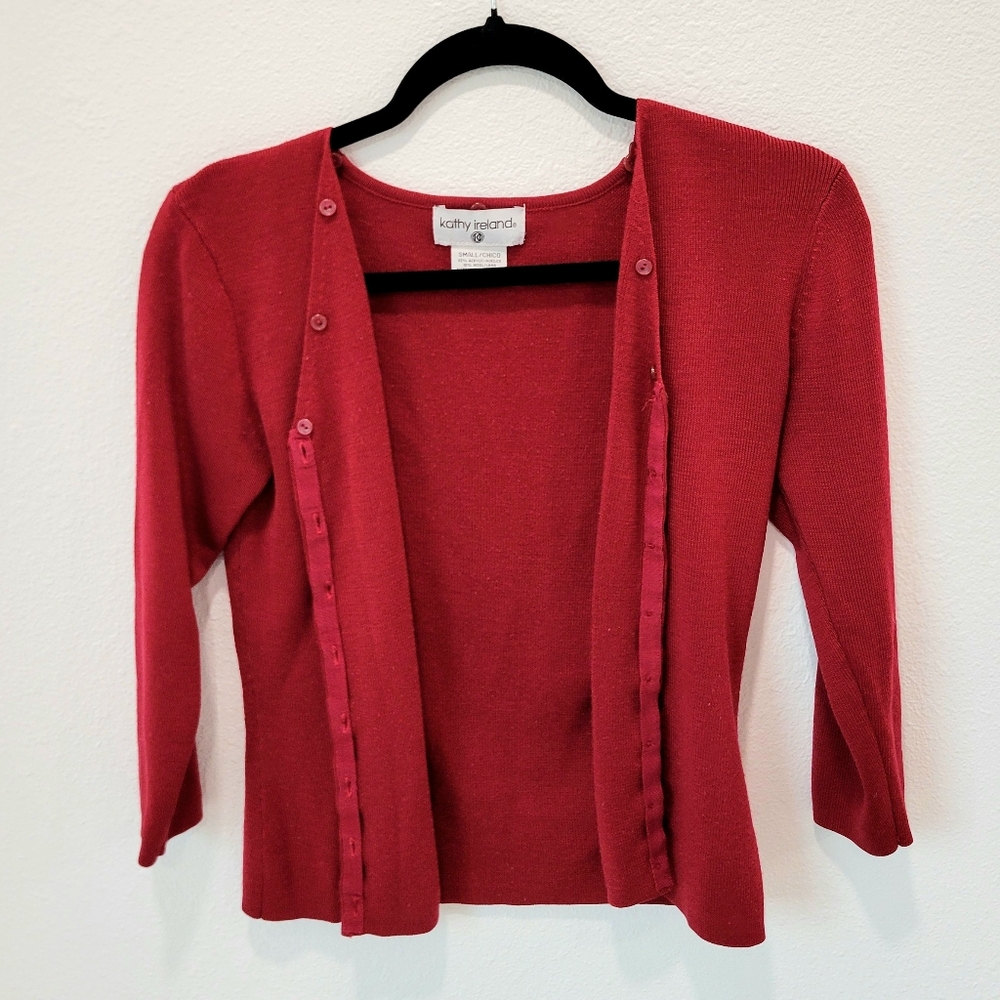 Kathy Ireland Red 3/4 Sleeve Button Up Cardigan Women’s S